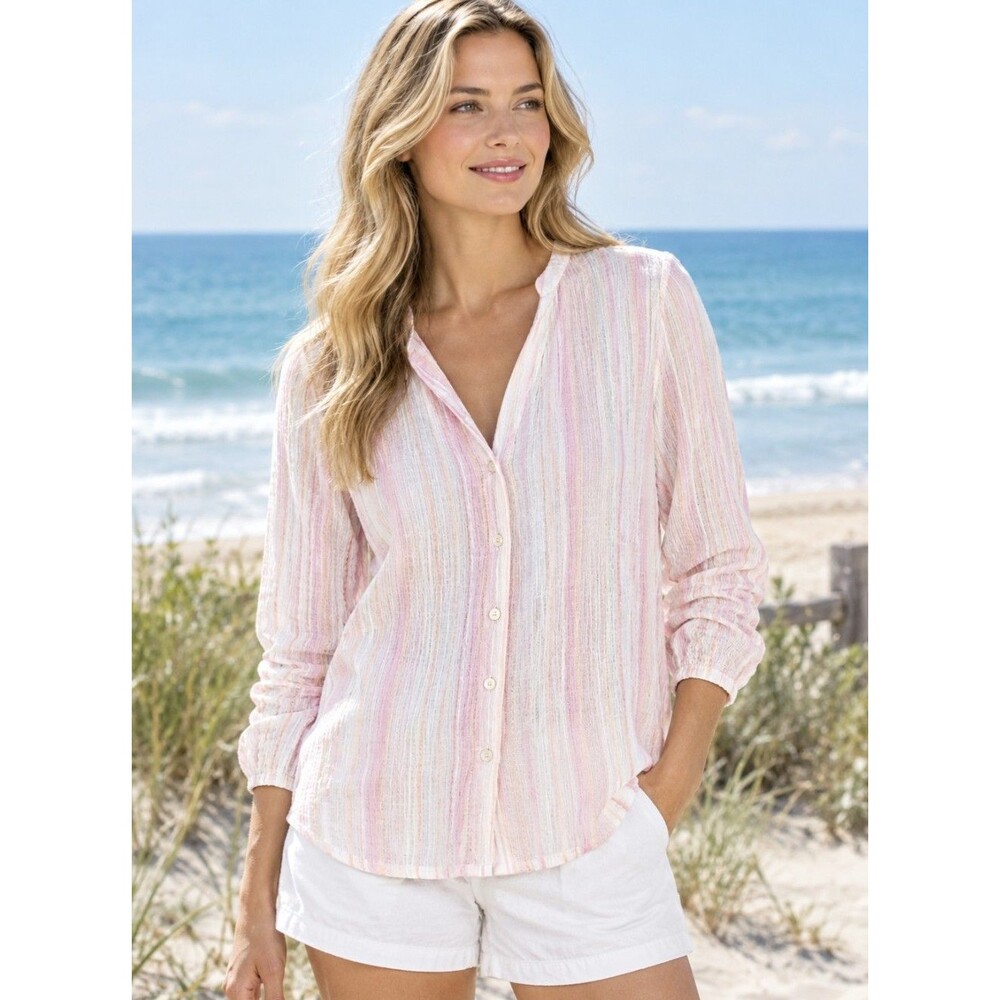 Tommy Bahama Lana Bay Gauze Cotton Top Size XXS Malibu Peach 3/4 Sleeve Coastal